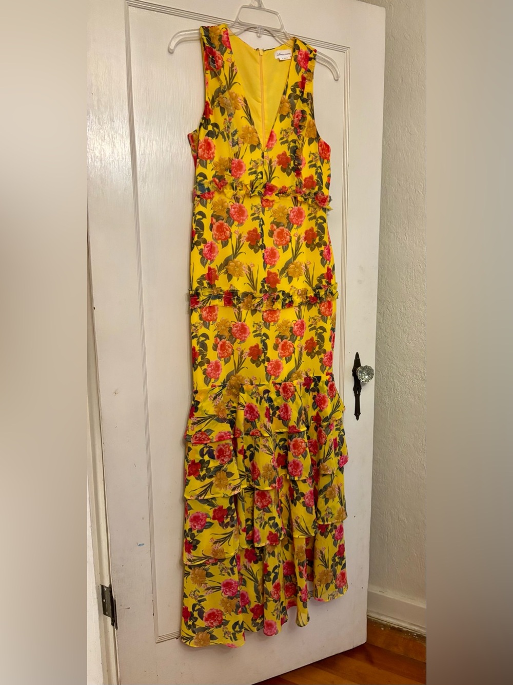 Lovers + Friends Yellow Floral Ruffle Maxi Dress